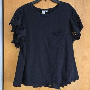 Black Eyelet Sleeve Women's Top